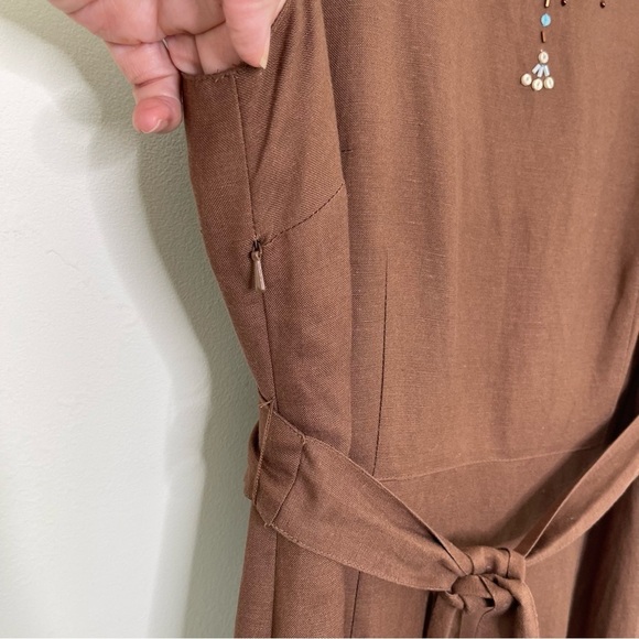 VTG Y2K Sleeveless Linen Midi Dress sequin dead stock vacation - Picture 4 of 13